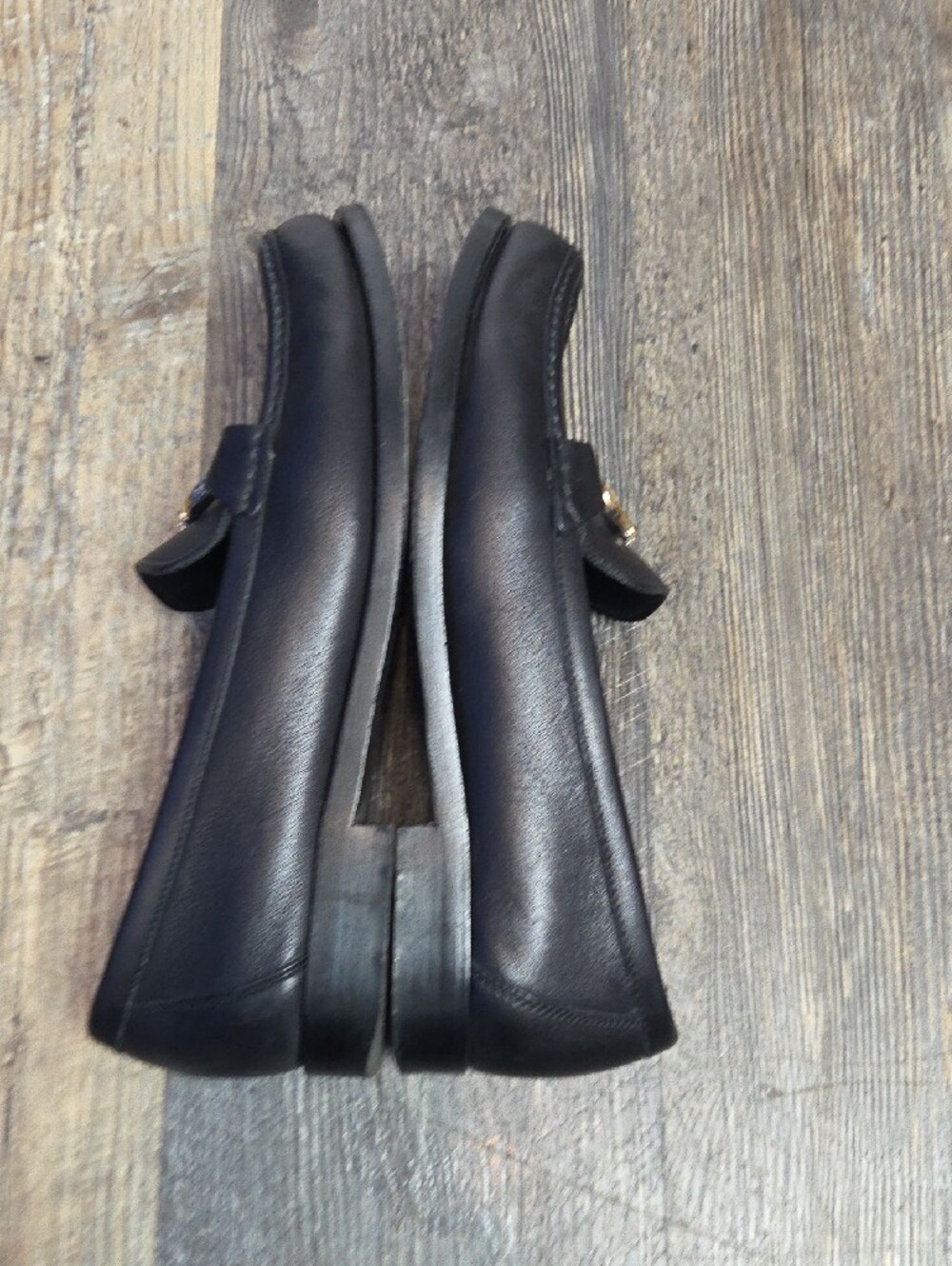 Salvatore Ferragamo Black Leather Women's Loafers with Gold Bit - Picture 5 of 9